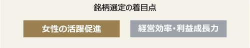 「女性の活躍促進」「経営効率・利益成長力」に着目し、投資銘柄を厳選します。