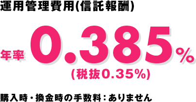 運用管理費用(信託報酬)年率 0.385% (税抜0.35%)購入時・換金時の手数料:ありません