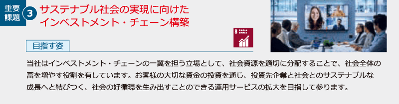 サステナビル社会の実編に向けたインベストメント・チェーン構築